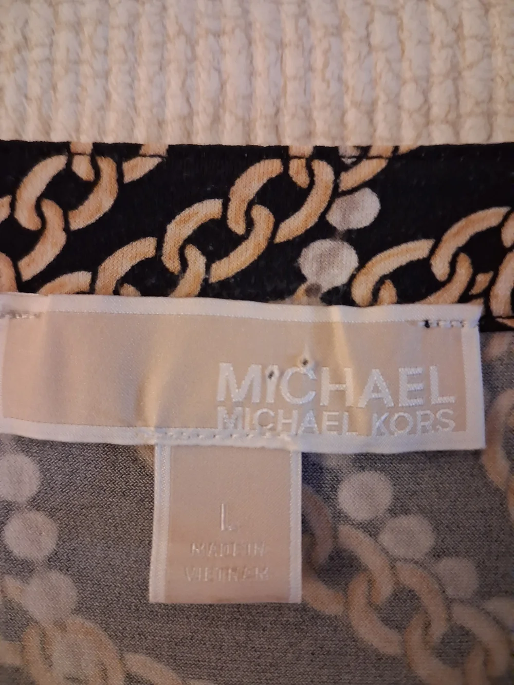 Michael Kors 90'S Vintage Chain-Print Long Sleeve V-Neck Sz L